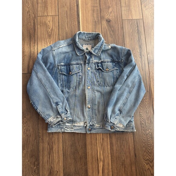 Vintage Northwest Territory Denim Jean Jacket Size L Trucker Thrashed Faded - Picture 1 of 8
